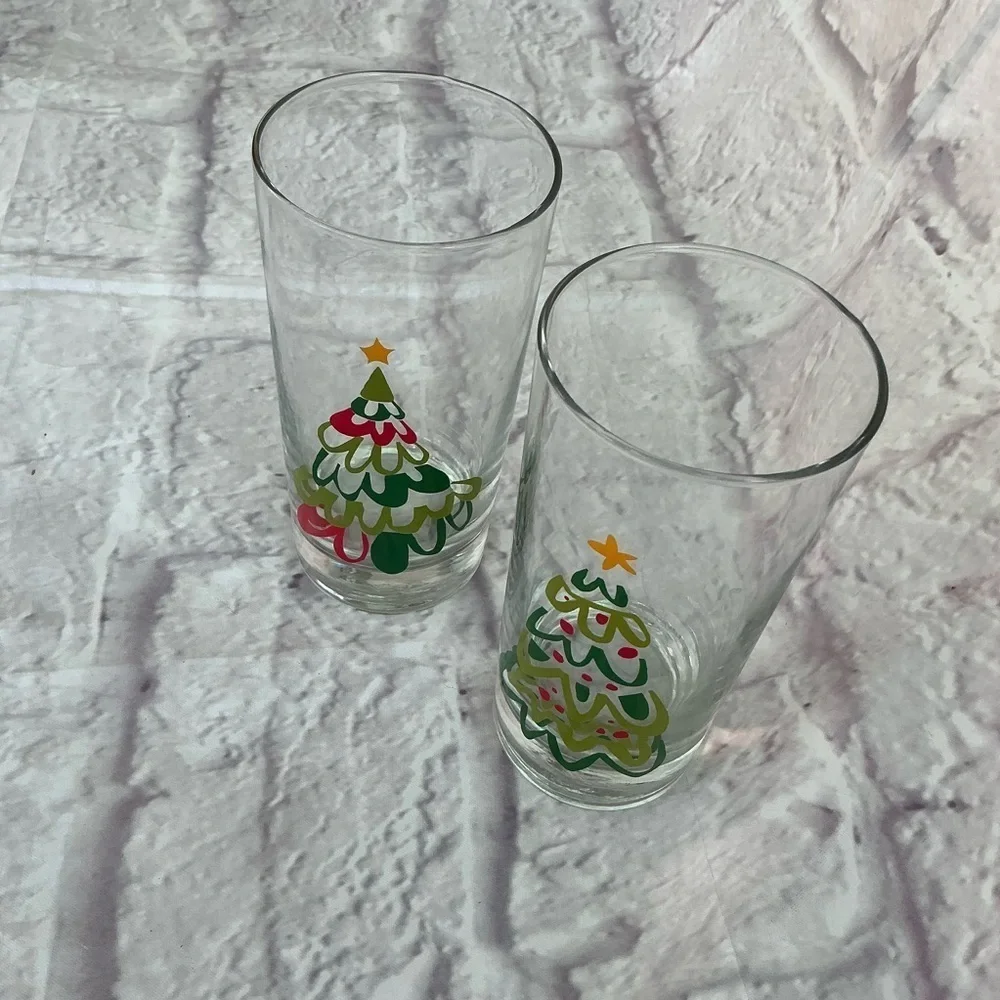 Vintage Crate&Barrel Holiday Christmas Holliday Season Tree Glasses Set Of 4